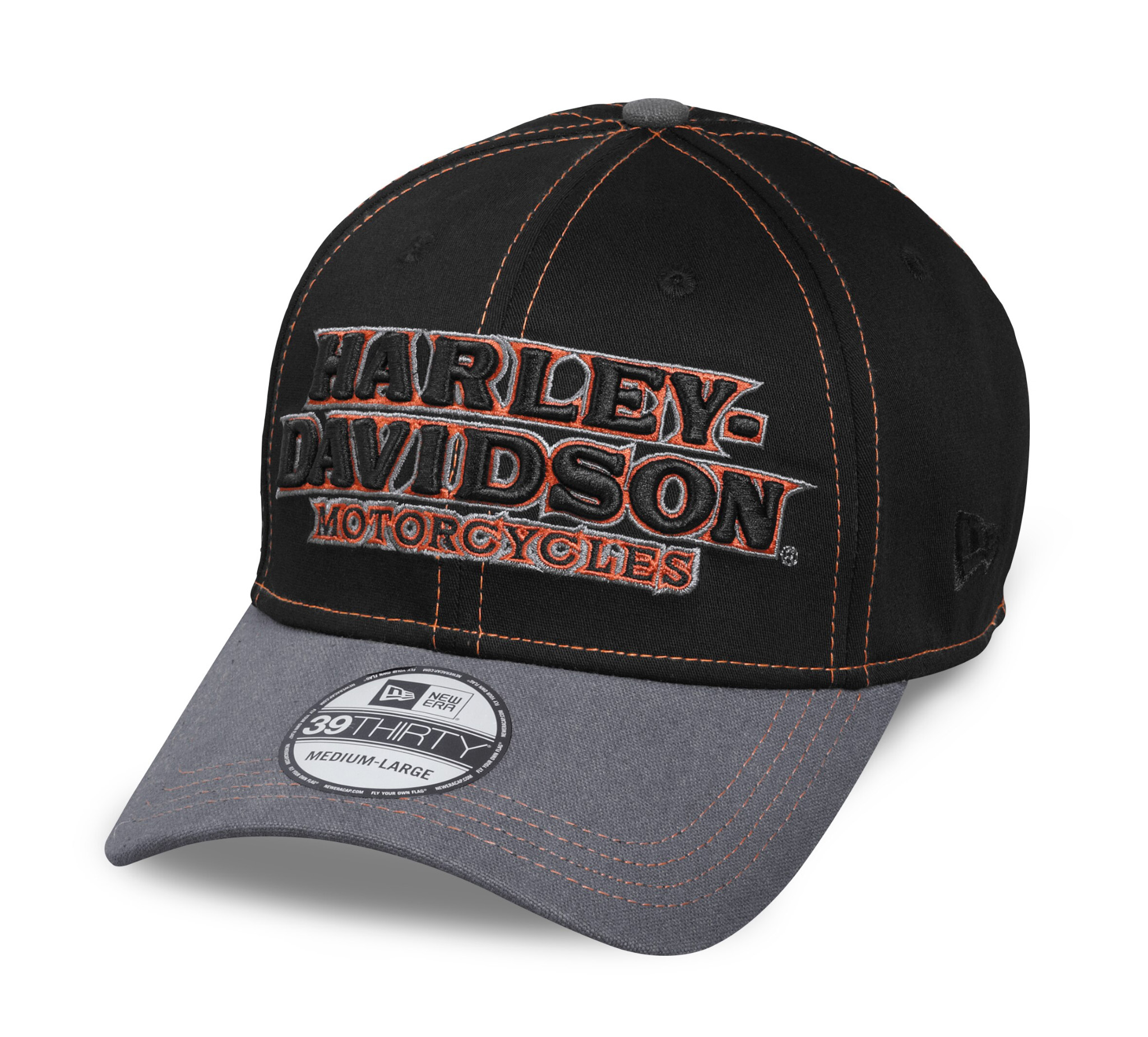 Black/Grey Harley-Davidson Mens Embroidered Graphic 39Thirty Cap Large 